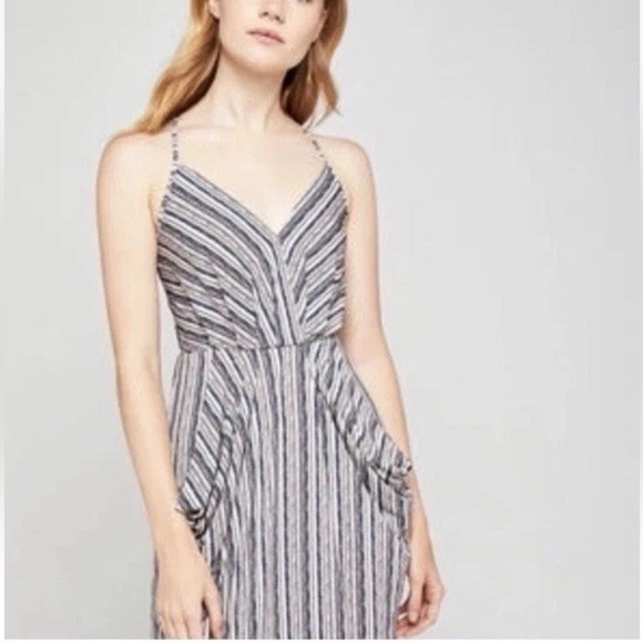 BCBG Faux Wrap Striped Dress Women’s Size XS pockets, keyhole back, strapless - Picture 2 of 9